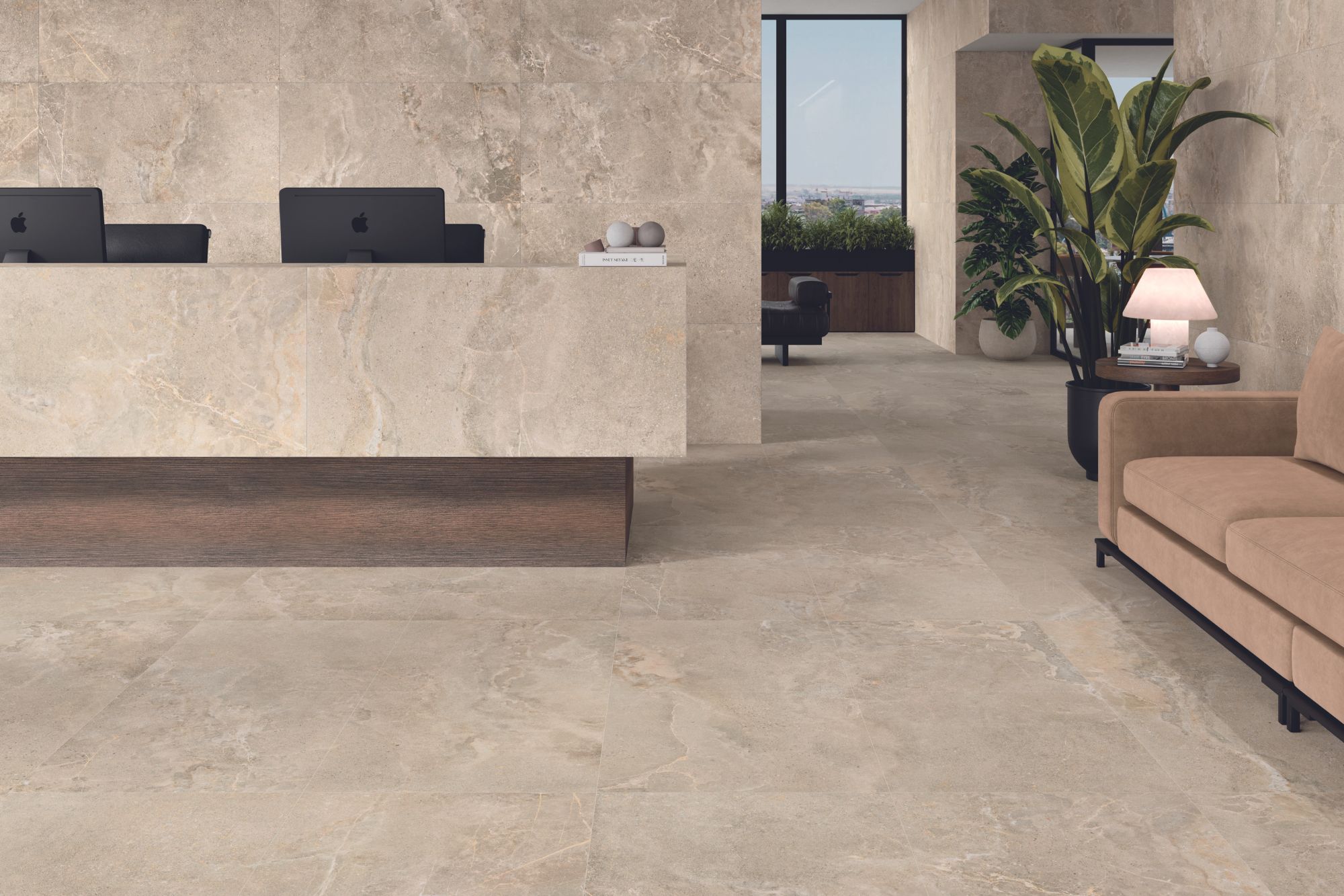 Fliese Steinoptik beige 80x80cm "Dome Nut"