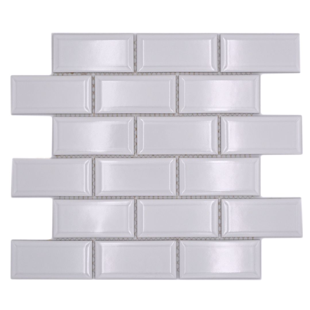 Mosaikfliesen Brick Mini-Metro weiß glänzend 29x29 cm netzverklebt