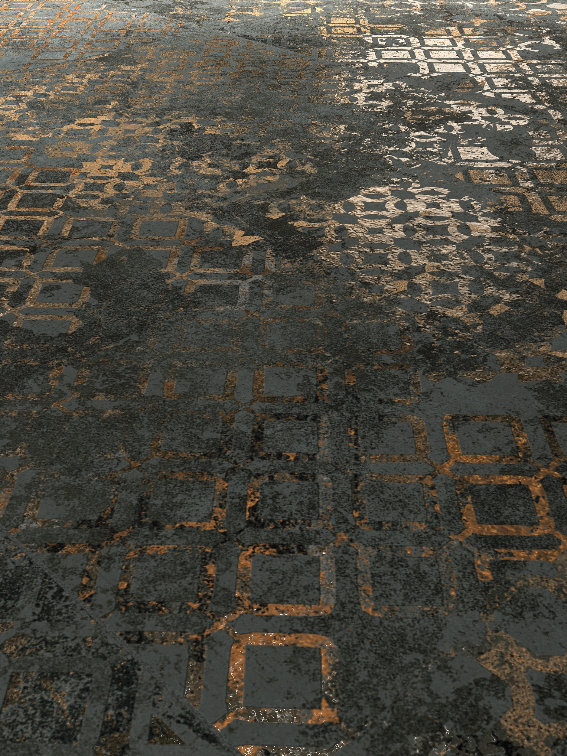 Fliese orientalisch edel Ornamente Affreschi Caravaggio Kupfer-Metallic-Effekt glänzend grau Luxus