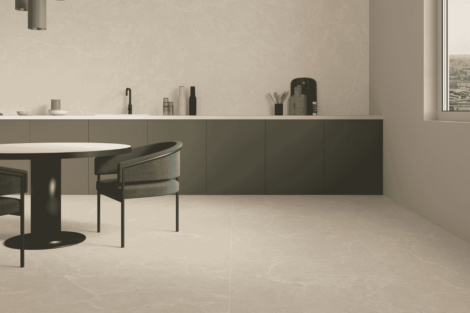 Fliese Steinoptik beige 60 x 120 cm "Omega Marfil" Feinsteinzeug rektifiziert