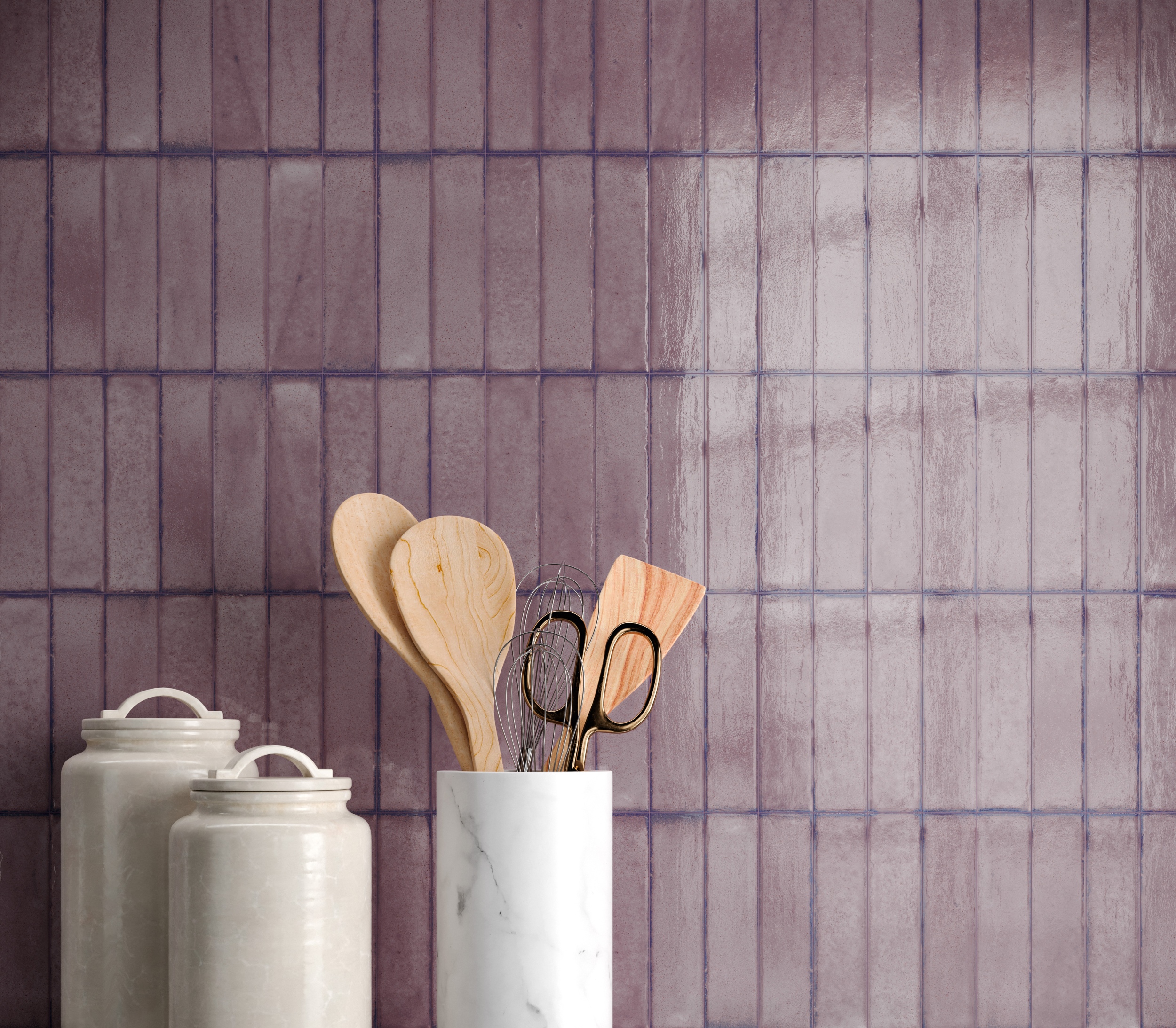 Fliese glasiert unregelmäßige Oberfläche "Tetris Orchid" lila glänzend 5x20 cm poliert