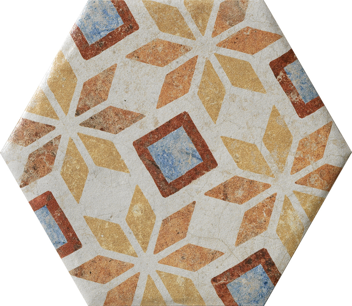Fliese Dekor Hexagon "Cotto del Campiano Emiliane Mix" 15,8x18,3cm CIR (Farbmischung nach Zufall)