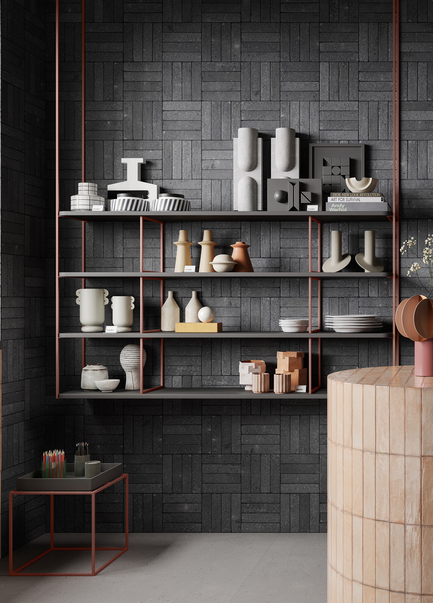 Fliese glasiert unregelmäßige Oberfläche "Tetris Block Dark" dunkelgrau matt 5x20 cm