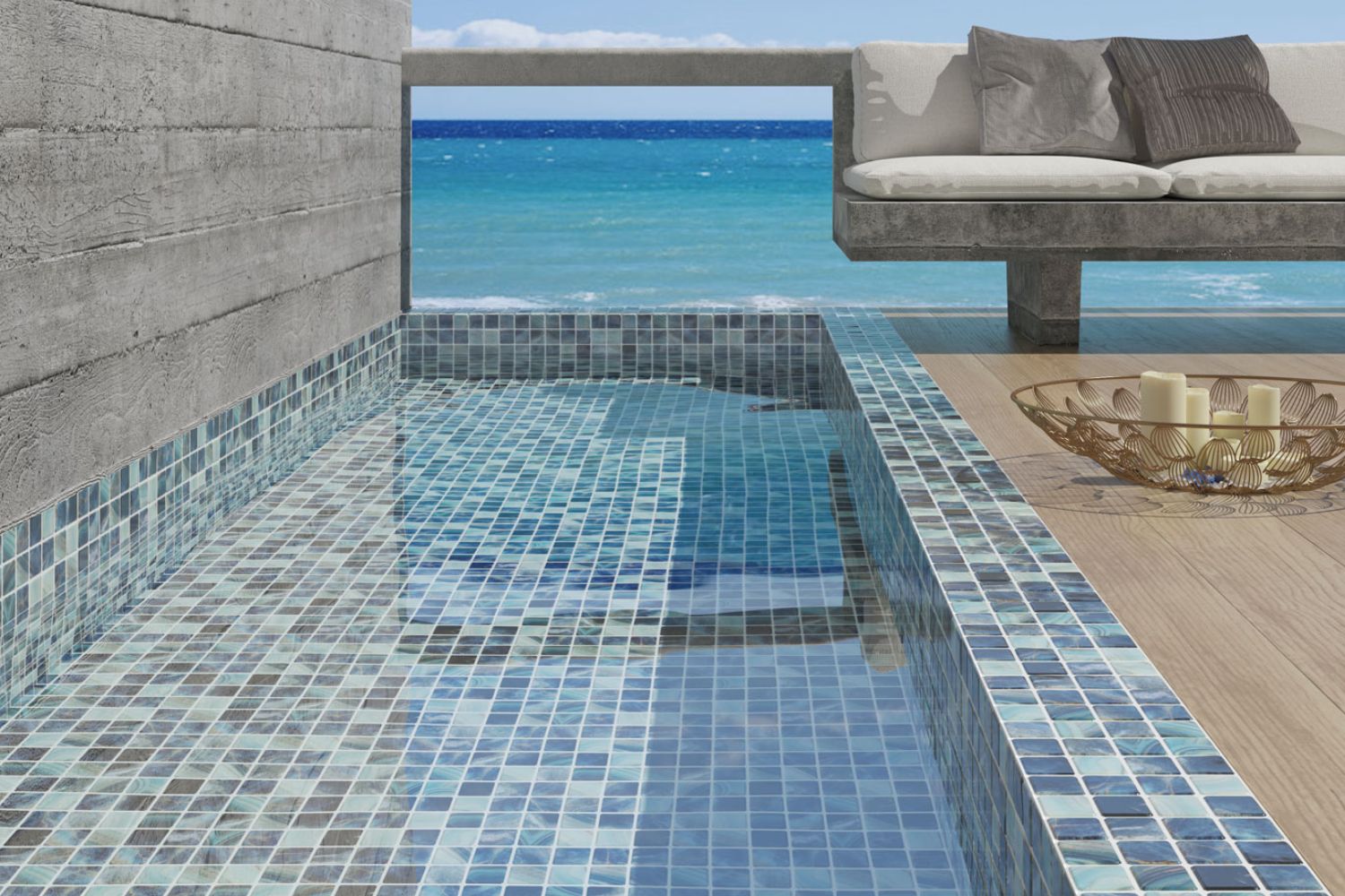 Mosaikfliesen Pool blau Achat Optik