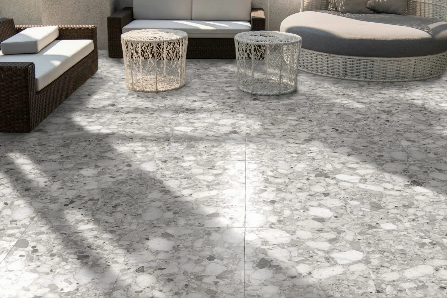 Terrassenplatte Terrazzo-Steinoptik "Venistone Grey" Grau