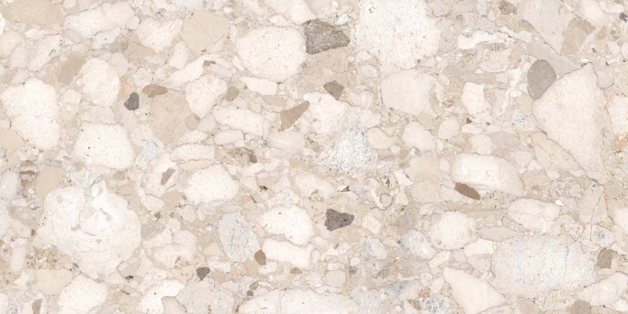 Terrassenplatte Terrazzo-Steinoptik beige 60x120 cm "Venistone Beige" Feinsteinzeug 2 cm rektifiziert