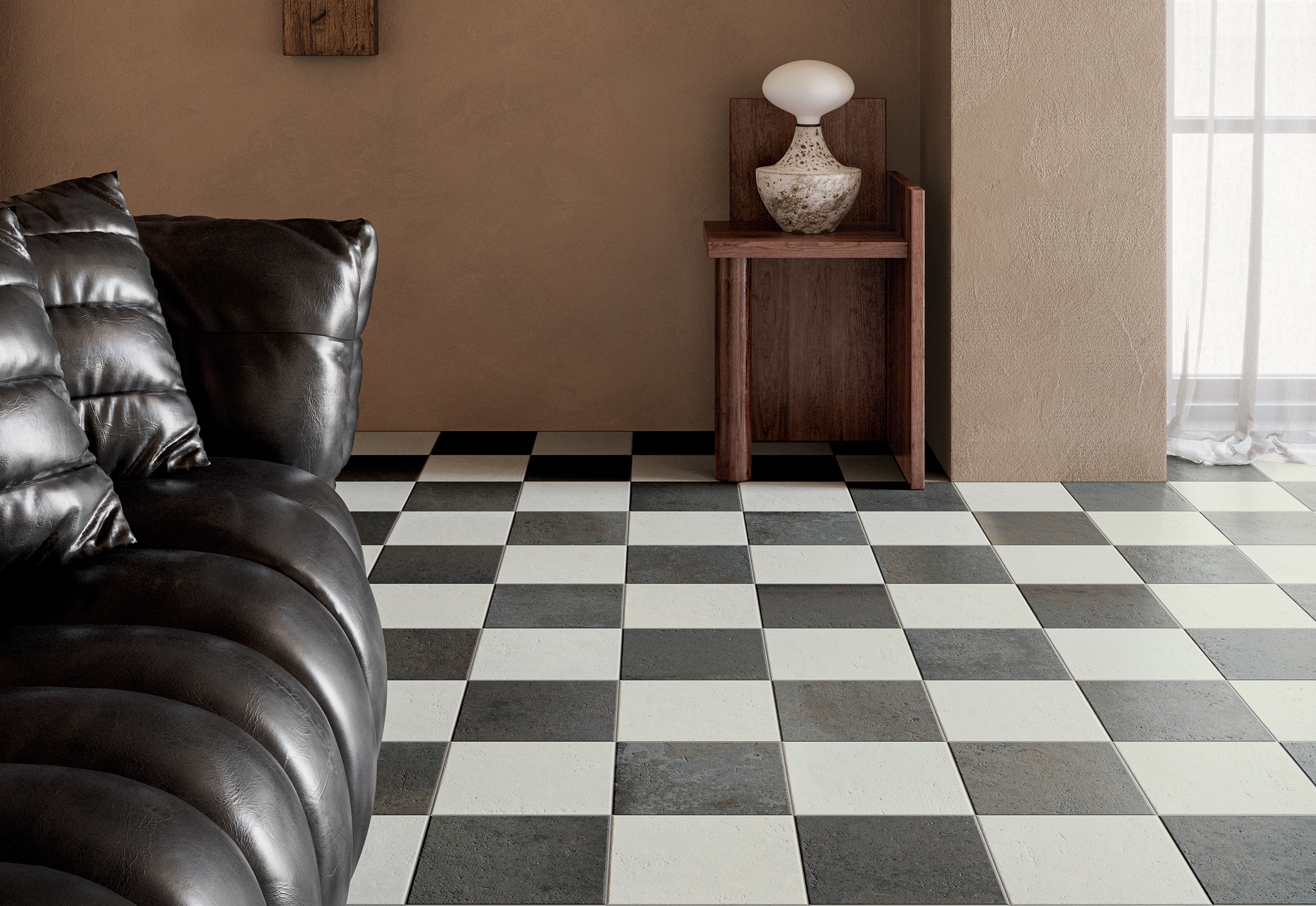 Schachbrett-Optik schwarz-weiß bei Bodenfliesen