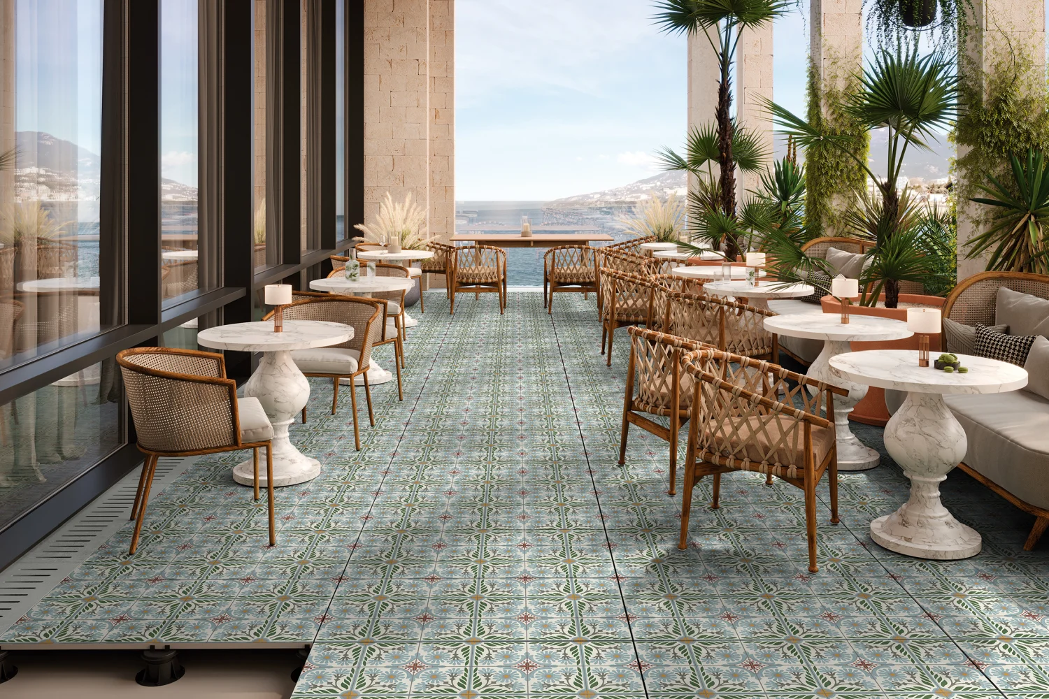 Aparici Terrassenplatte mit Retro-Motiv Altea Olivo 2cm