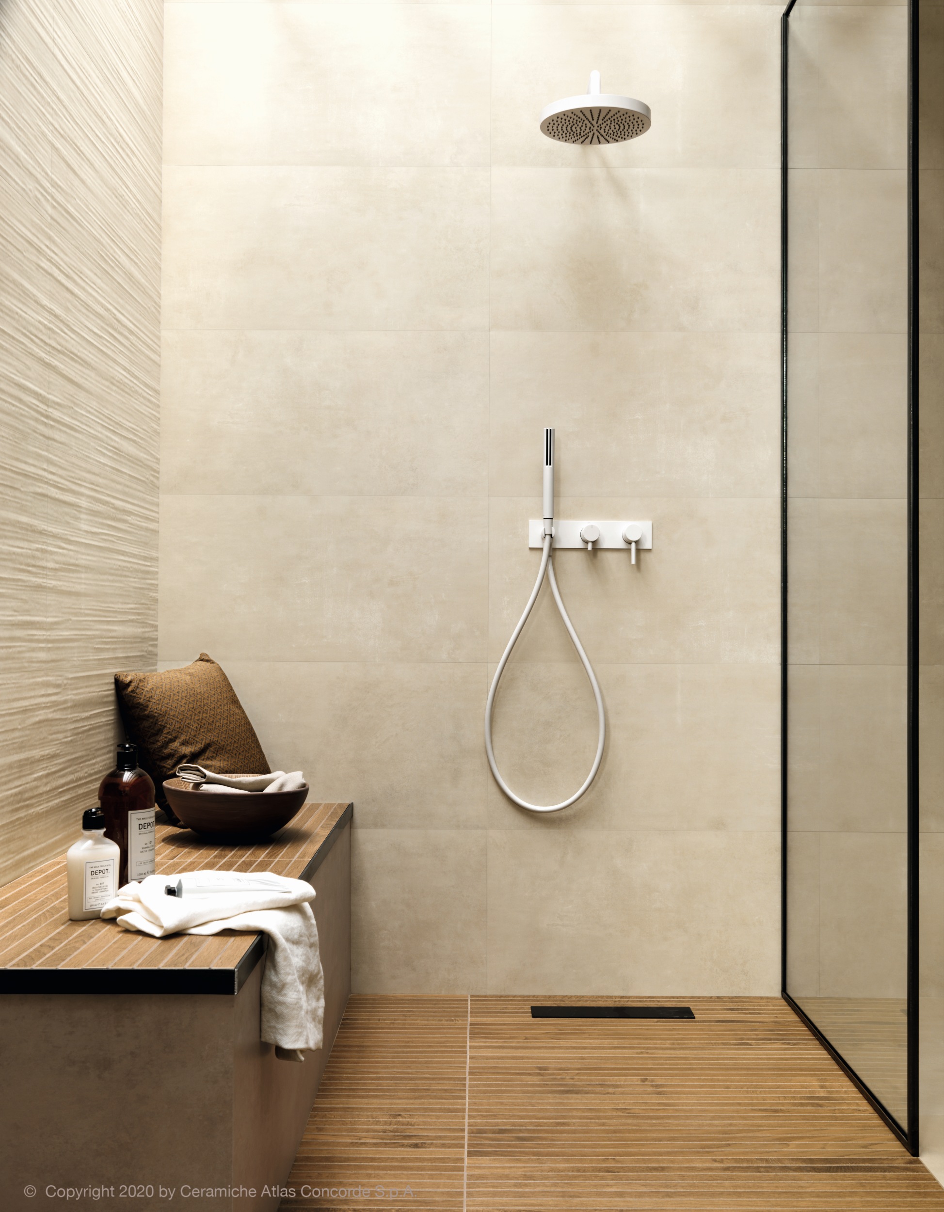 Fliese Betonoptik Atlas Concorde Boost Pro Ivory creme beige im Badezimmer