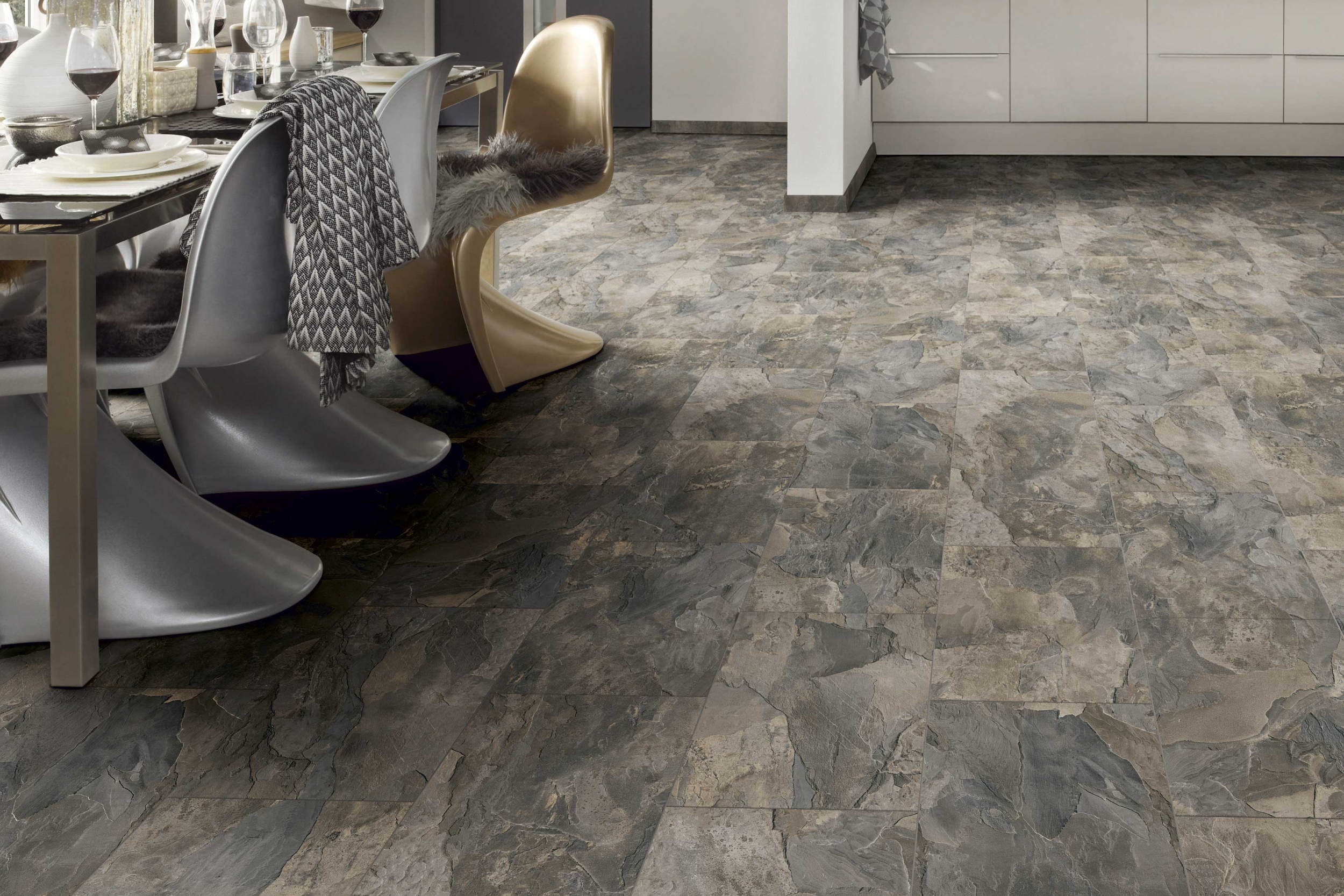 Laminat Schieferoptik Steinoptik braun grau Fliesenoptik Laminatboden