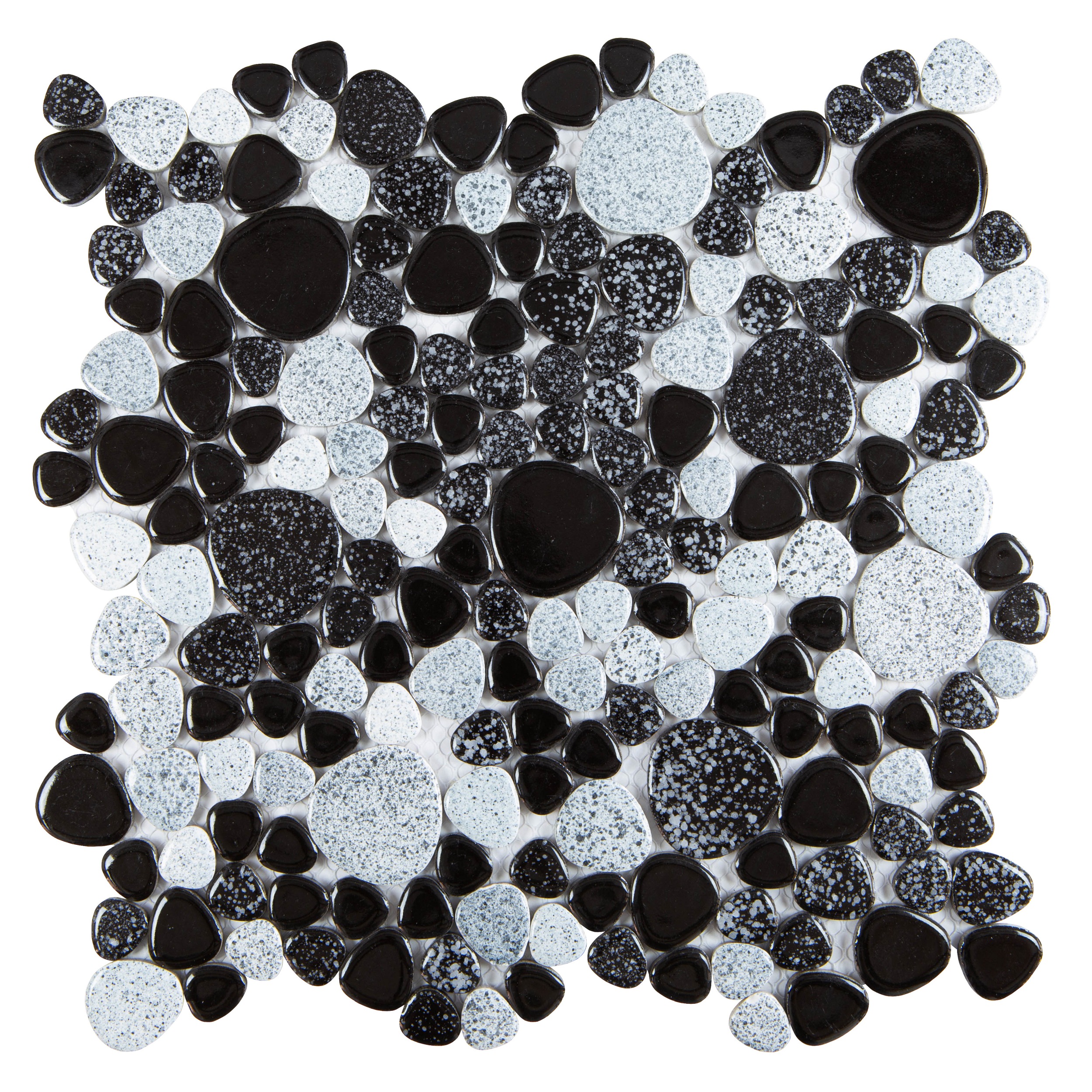 Mosaikfliesen Kiesel schwarz-weiß Pebbles gepunktet Steine Mosaike Mosaiksteine Fliesen