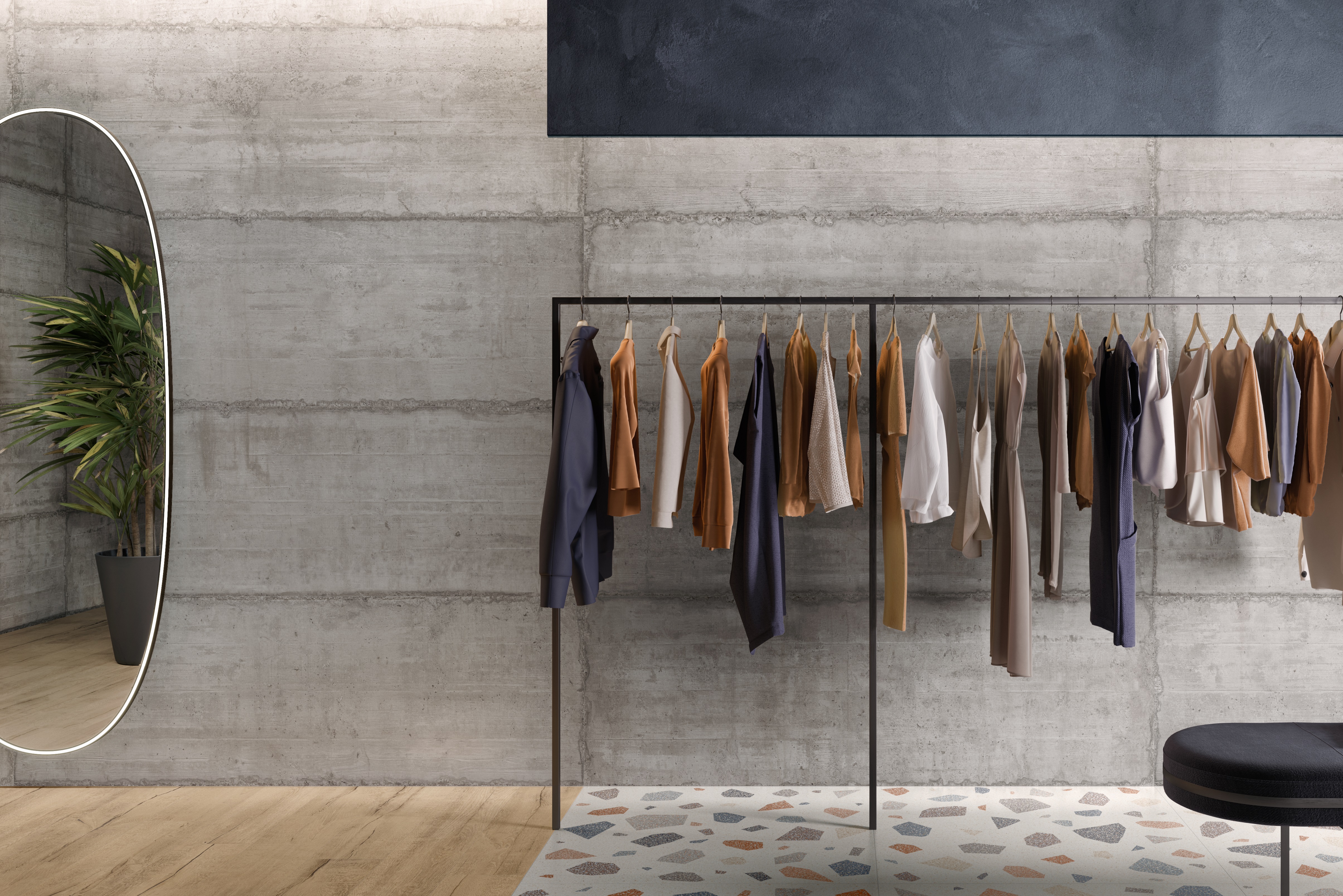 Fliese Sichtbeton Betonoptik Großformat grau hellgrau Form Grey Sant Agostino