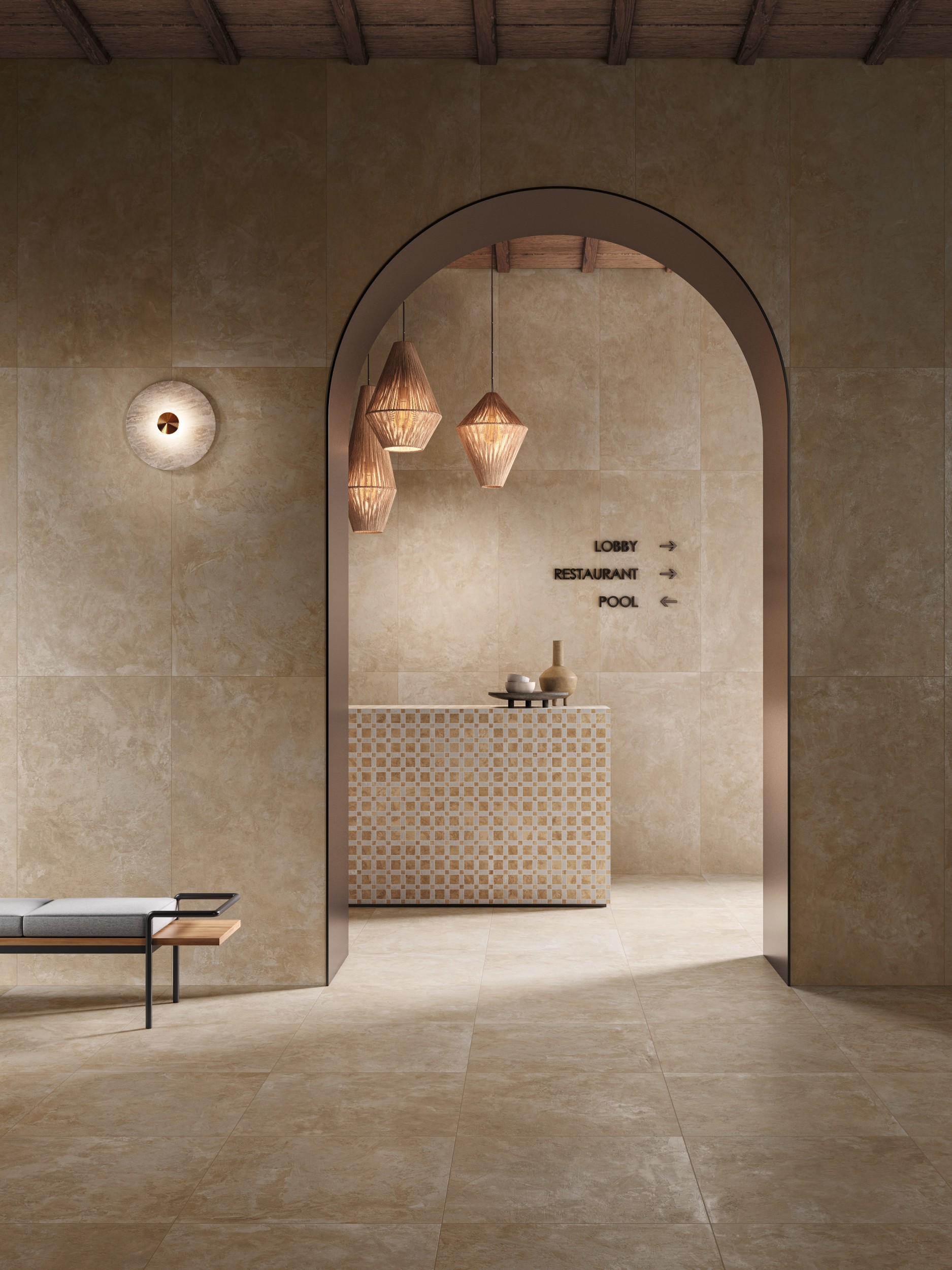 Fliese Zementoptik Tadelakt Kamun Beige Wandfliese Wodenfliese Ambiente