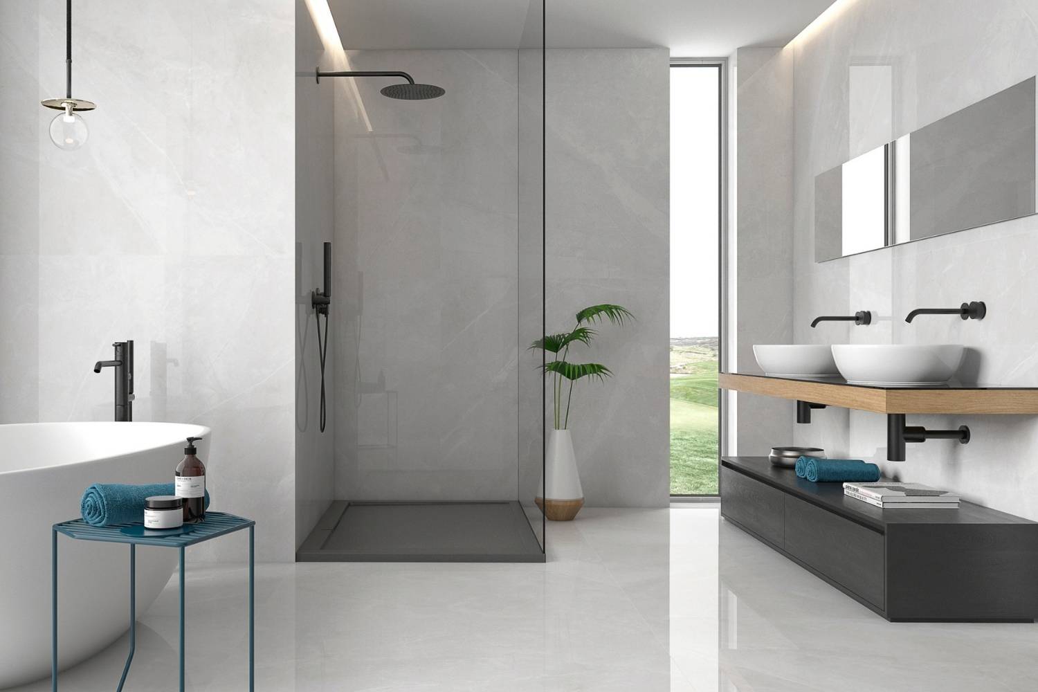 Fliese Steinoptik weiß poliert "Magda Blanco" Feinsteinzeug rektifiziert