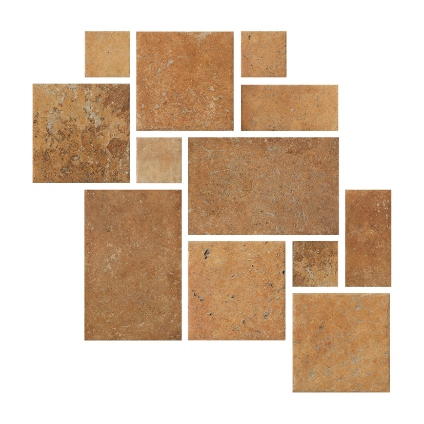 Fliese Römischer Verband Steinoptik Terracotta Multiformat-Modul "Cotto Del Campiano Giallo Umbria"