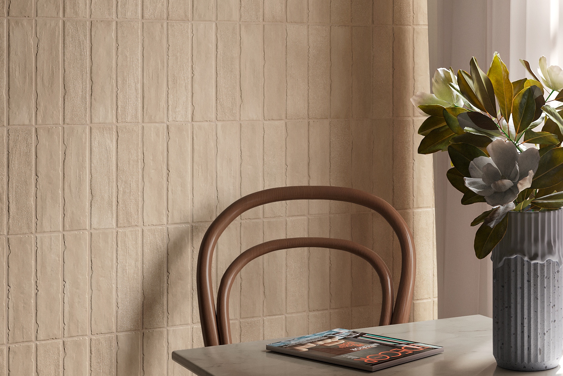 Fliese unregelmäßige Oberfläche 5x20cm "Tetris Ecru" beige matt