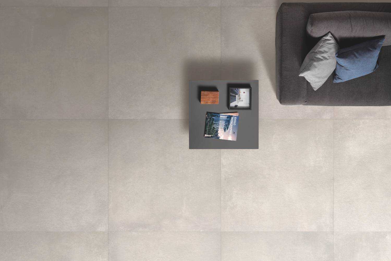 Fliese Betonoptik weiß matt "Gravity Light" Feinsteinzeug rektifiziert