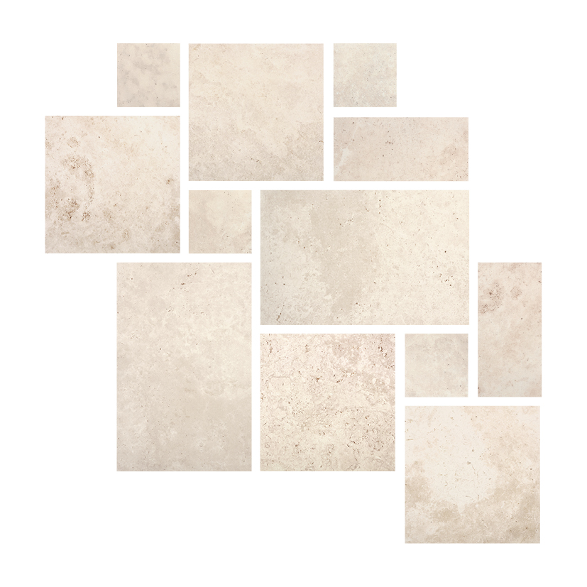 Fliese Römischer Verband Steinoptik Terracotta Multiformat-Modul "In Falda Travertino Navona"