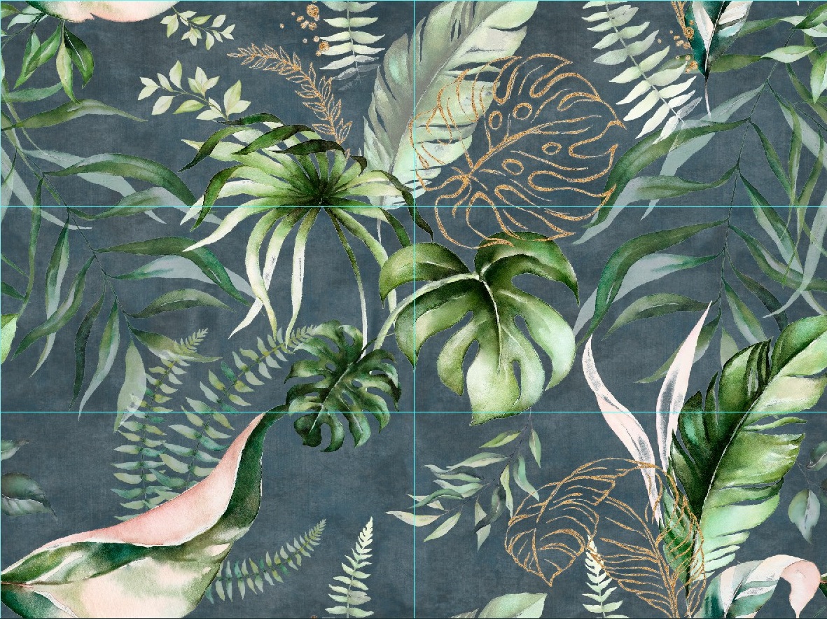 Dekorfliese Urban Jungle Pflanzen Wandbild Dschungel dunkel Jungle Dark