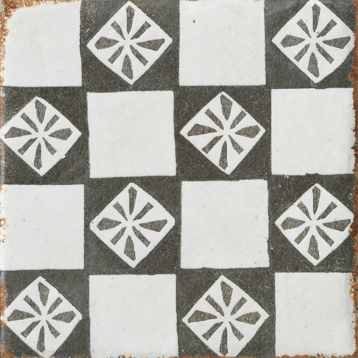 Antike Vintage-Fliese Cotto Del Campiano Decoro Mix Dekorfliese anthrazit altweiß