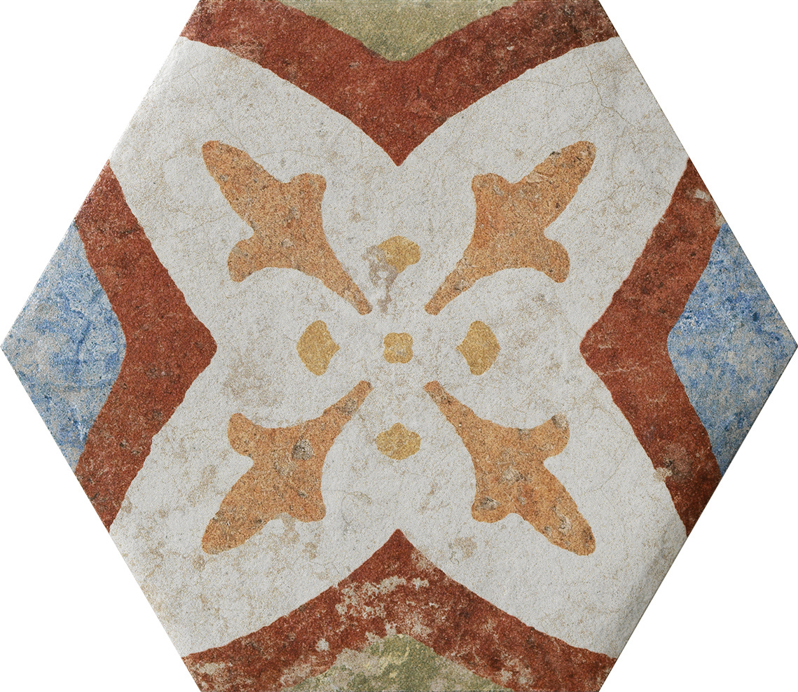 Fliese Dekor Hexagon "Cotto del Campiano Emiliane Mix" 15,8x18,3cm CIR (Farbmischung nach Zufall)