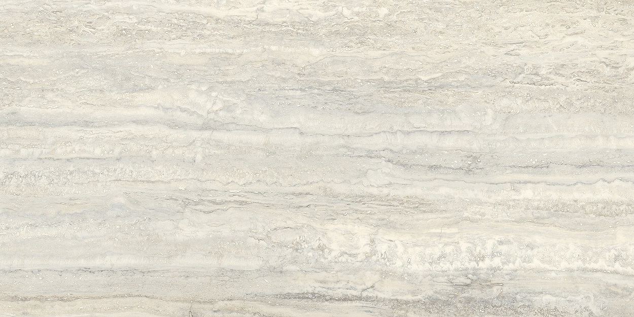 Fliese raffinierte Travertin-Steinoptik hellgrau matt 60x120 cm "Invictus Pearl" rektifiziert