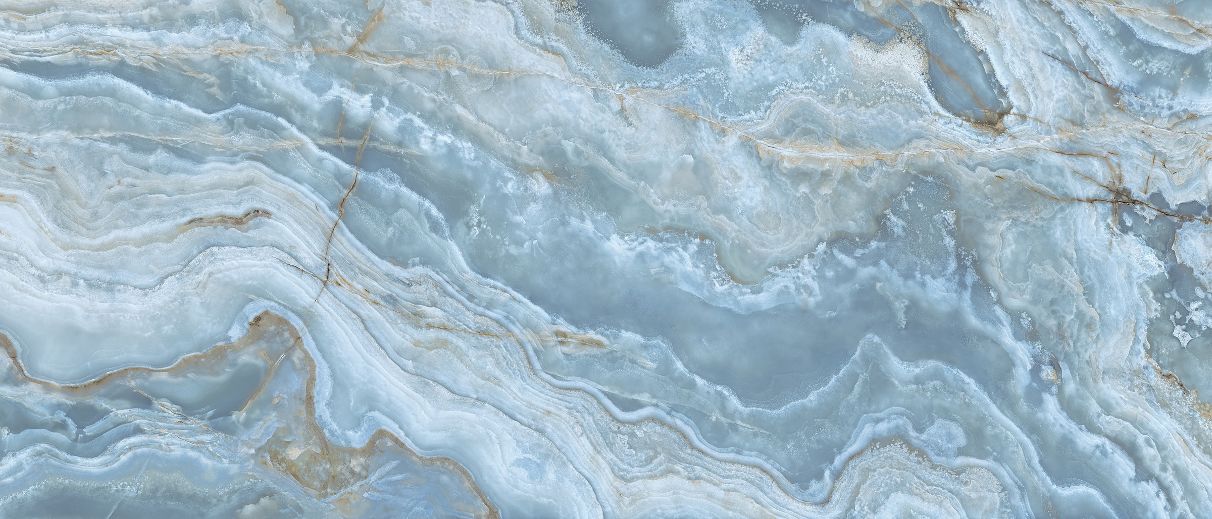 XXL-Fliese Marmoroptik Onice Iride Cobalto 120x280 cm türkis blau Großformat-Fliese La Fabbrica