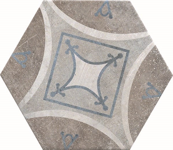 Fliese Sechseck Hexagon Dekor mix Vintage 24x27,7cm "New Orleans French Quarter Bourbon" CIR