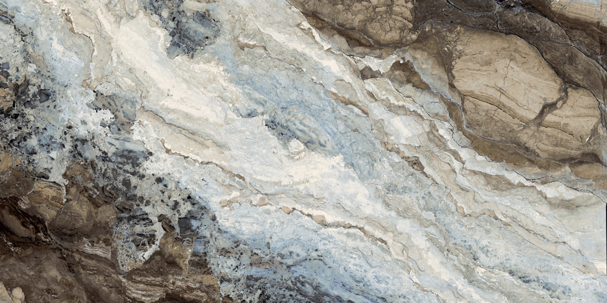 Fliese Marmoroptik blau schwarz marmoriert 60x120 cm glänzend "Mystic Ocean poliert"