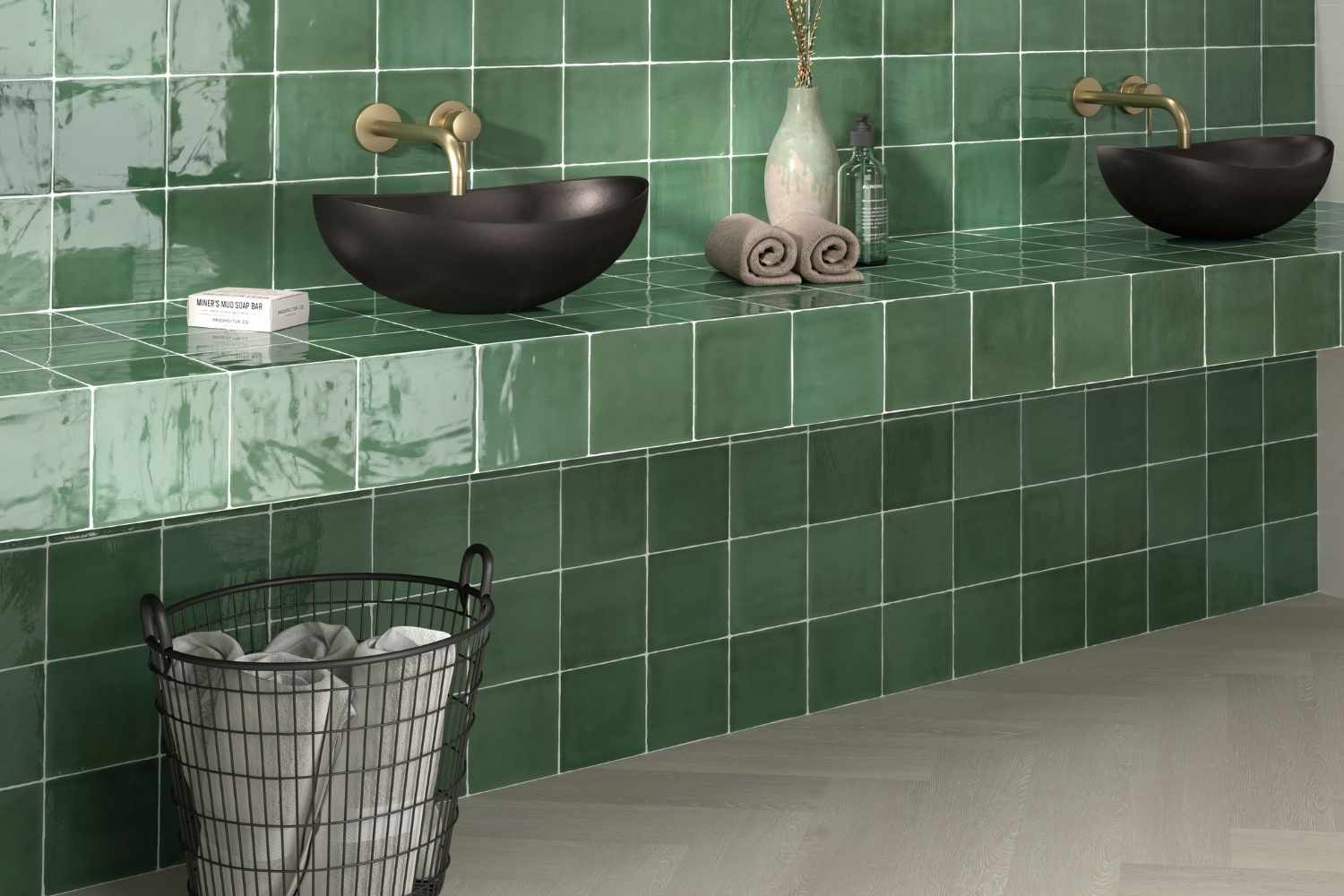 Zellige Wandfliese 15x15 cm "Marrakesh Glow Verde" grün glänzend