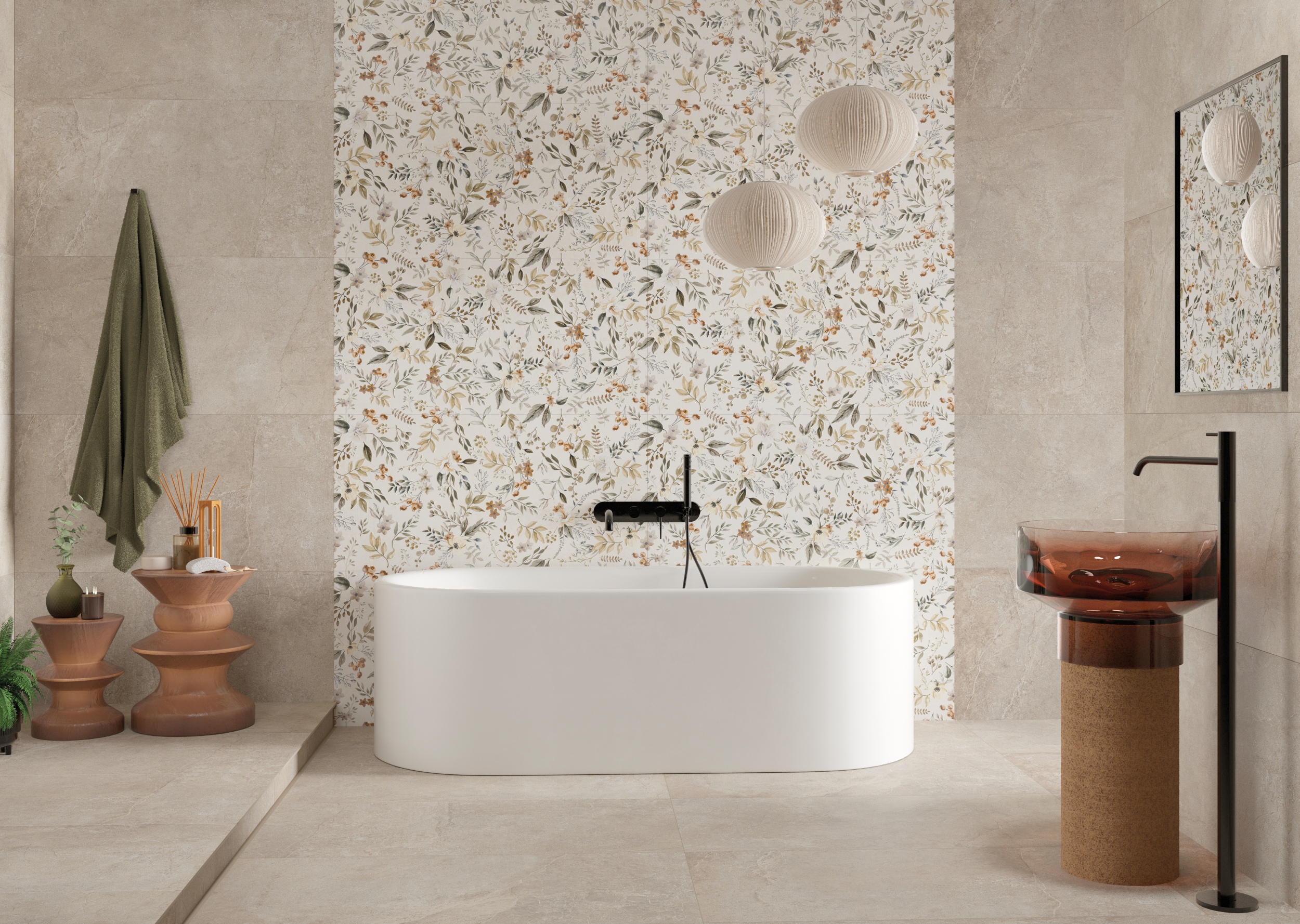 Fliese mit Blumen-Pflanzen-Dekor Wandfliese & Bodenfliese Autumn Ambiente