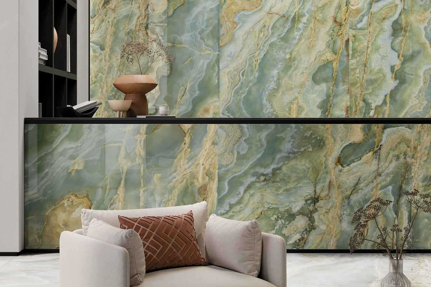 Fliese Achat-Marmoroptik hellgrün "Onice Iride Giada" grün glänzend