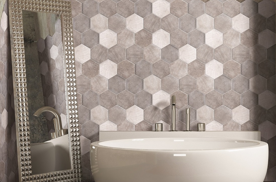 Fliese Sechseck Hexagon Vintage Rustikal grau New Orleans Bourbon Street CIR