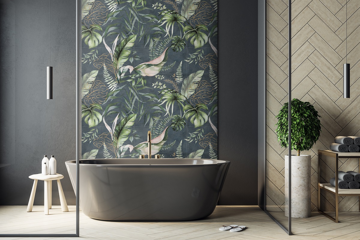 Dekorfliese Urban Jungle Pflanzen Wandbild Dschungel dunkel Jungle Dark