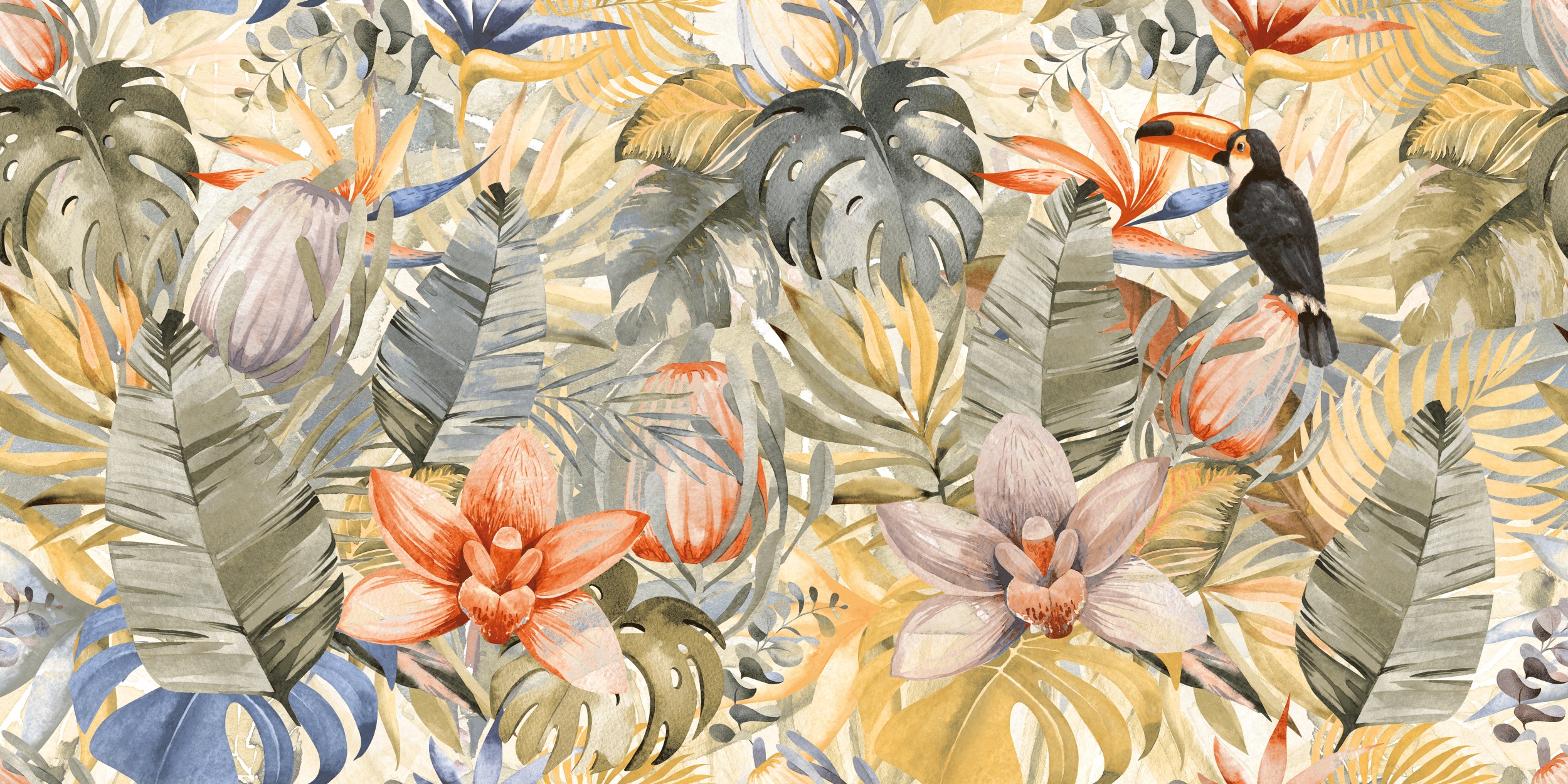 Fliese Pflanzen-Dekor Dschungel Wandbild Tropical Jungle 60x120 cm