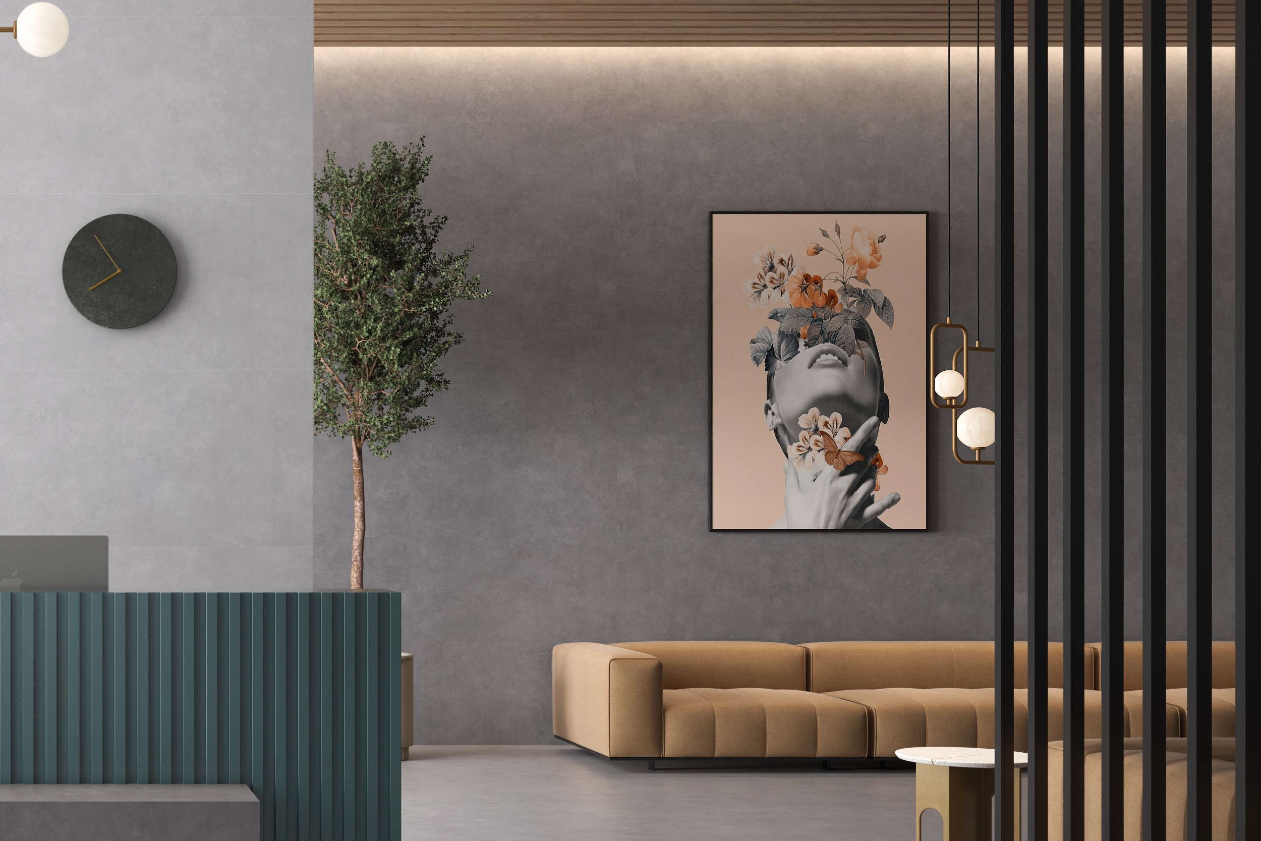 Fliese Betonoptik Talo Gris grau Bodenfliesen Wandfliesen im Wohnzimmer