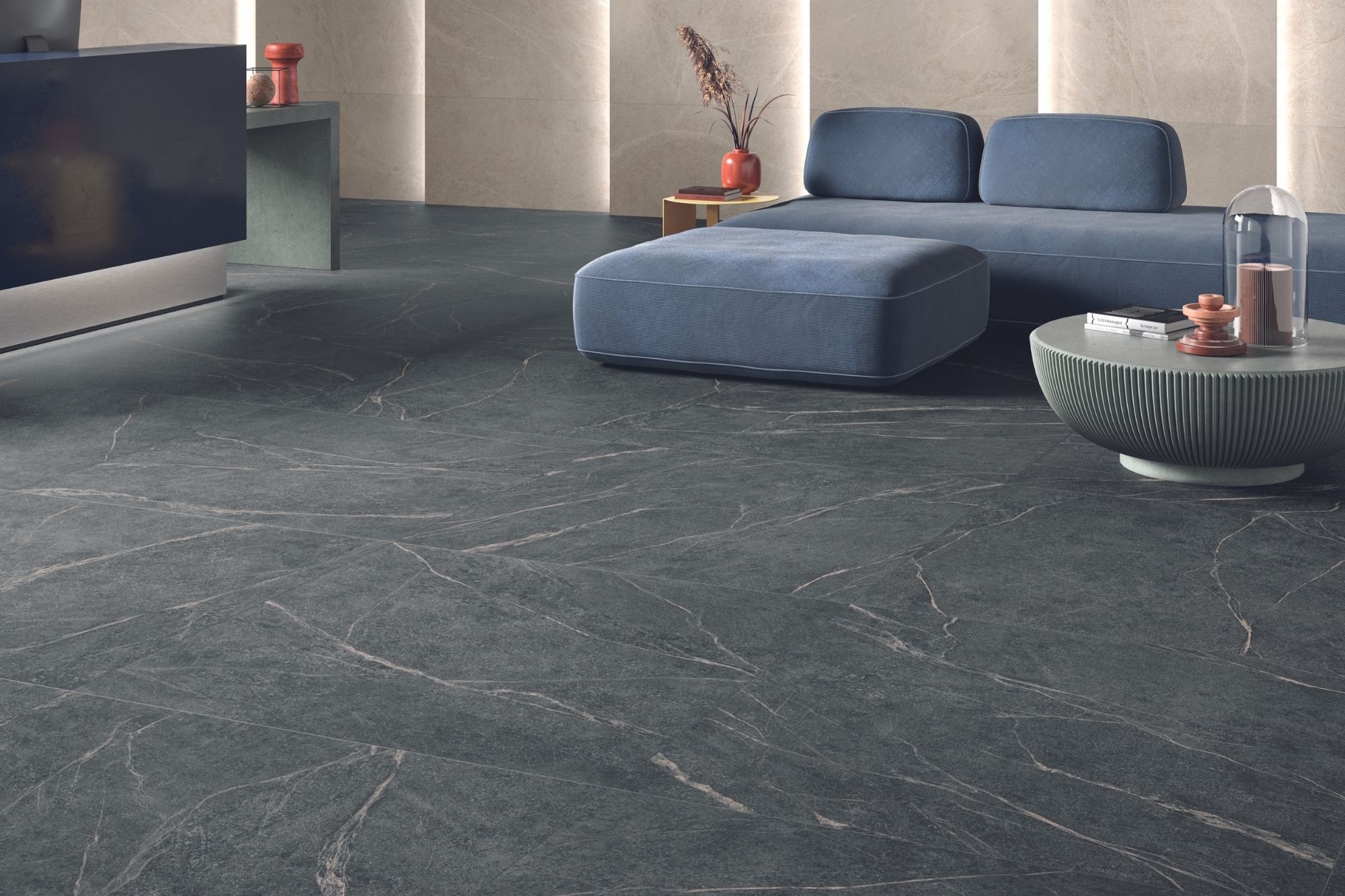 Fliese Speckstein-Optik schwarz matt Soap Stone Black Cercom