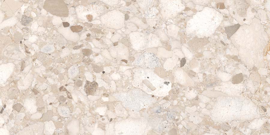 ABVERKAUF Fliese Terrazzo-Steinoptik beige matt 60x120 cm "Veni Beige" rektifiziert