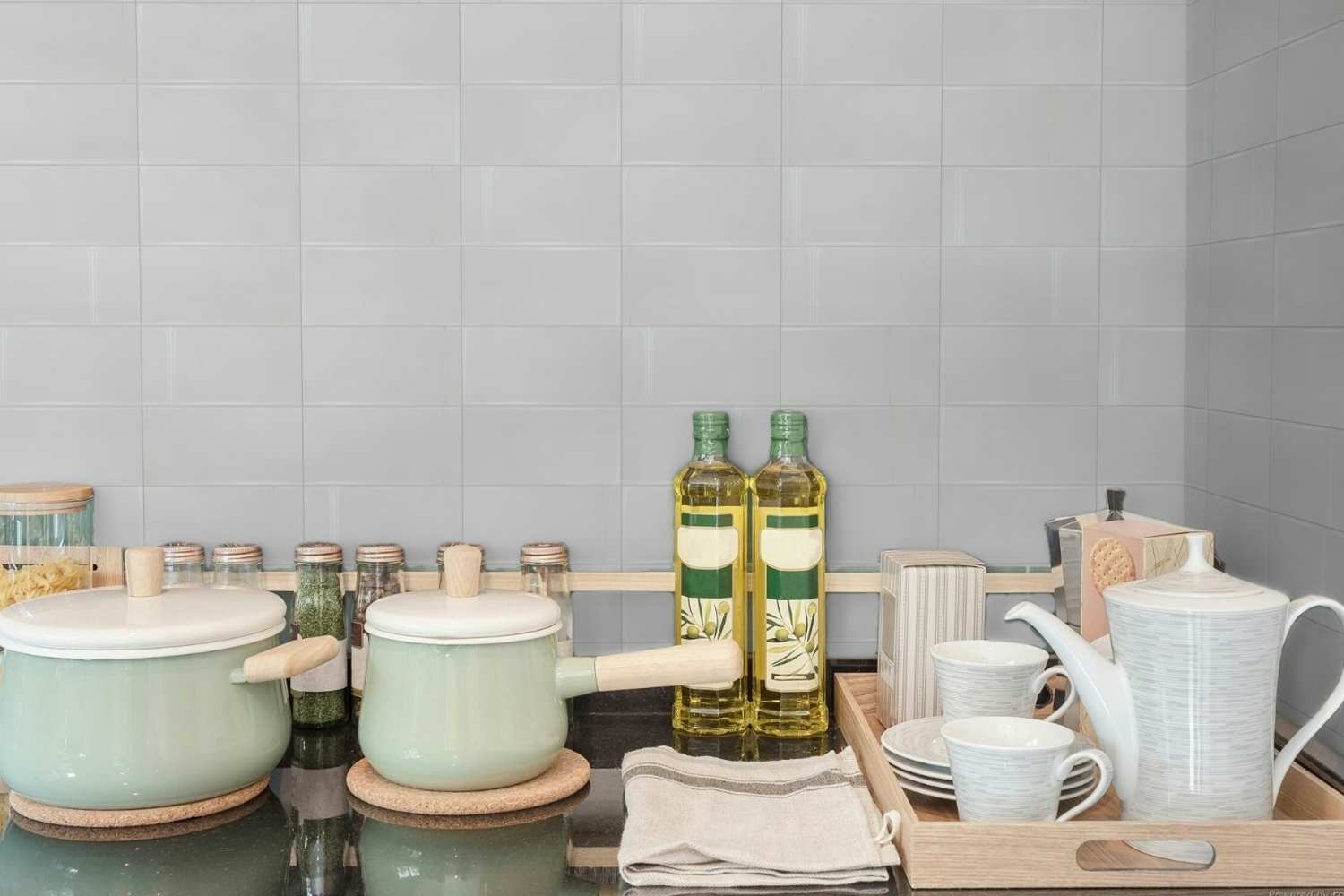 Metro Fliese hellgrau glänzend 10x20 cm Wandfliese grau