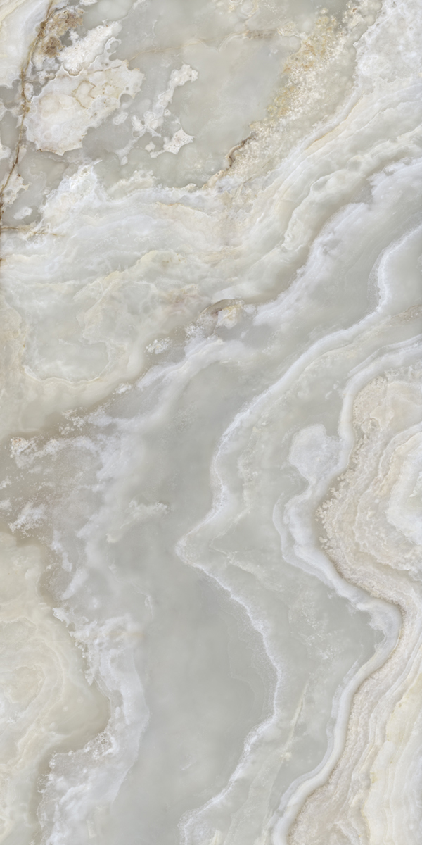 Fliese Achat-Marmoroptik beige grau "Onice Iride Argento" glänzend