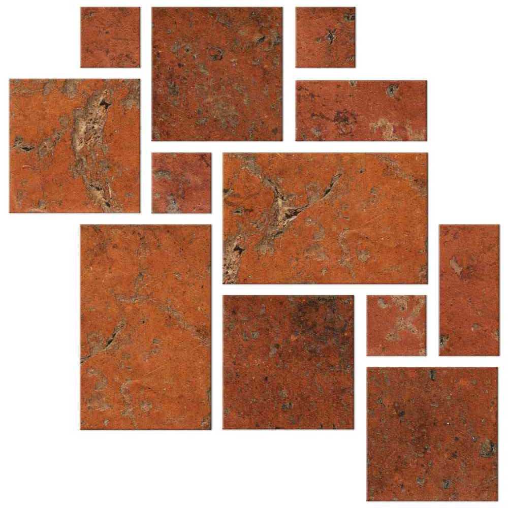 Fliese Römischer Verband Steinoptik Terracotta Multiformat-Modul "Cotto Del Campiano Rosso Siena"
