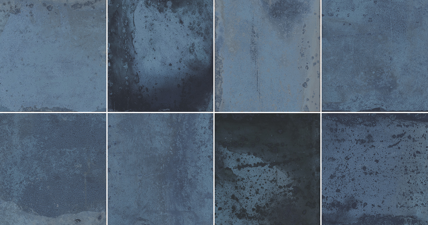 Wandfliese Vintage blau glänzend glasiert gewellt 30x60 cm "Provence Ocean"