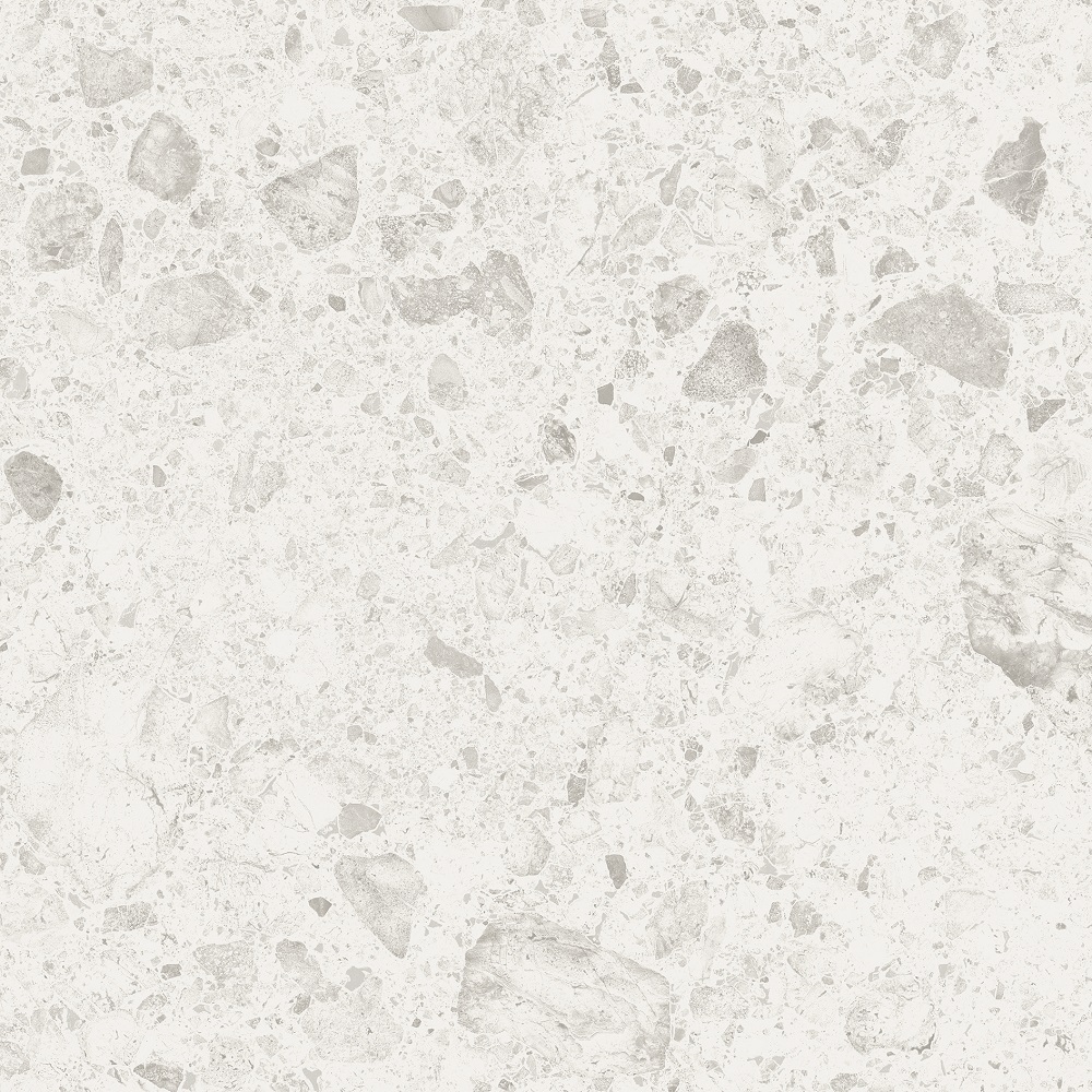 Terrazzo-Fliese weiß 60x60 cm "Orobica Bianca" ausdrucksstarke Steinoptik rektifiziert