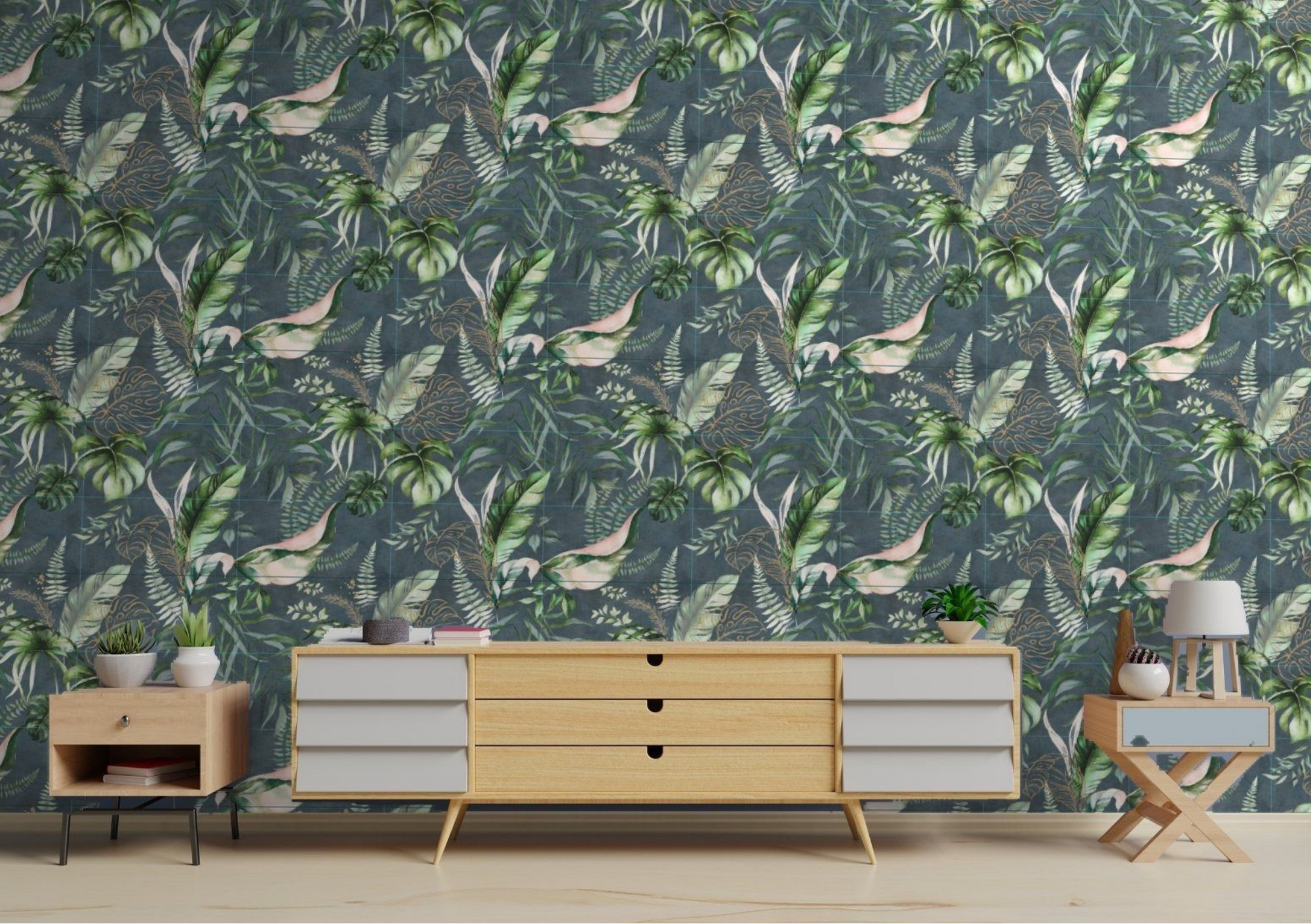 Dekorfliese Urban Jungle Pflanzen Wandbild Dschungel dunkel "Jungle Dark" Set aus 6 Teilen á 30x60cm