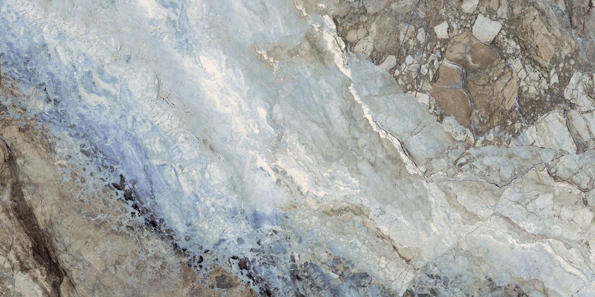 Fliese Marmoroptik blau schwarz marmoriert 60x120 cm glänzend "Mystic Ocean poliert"