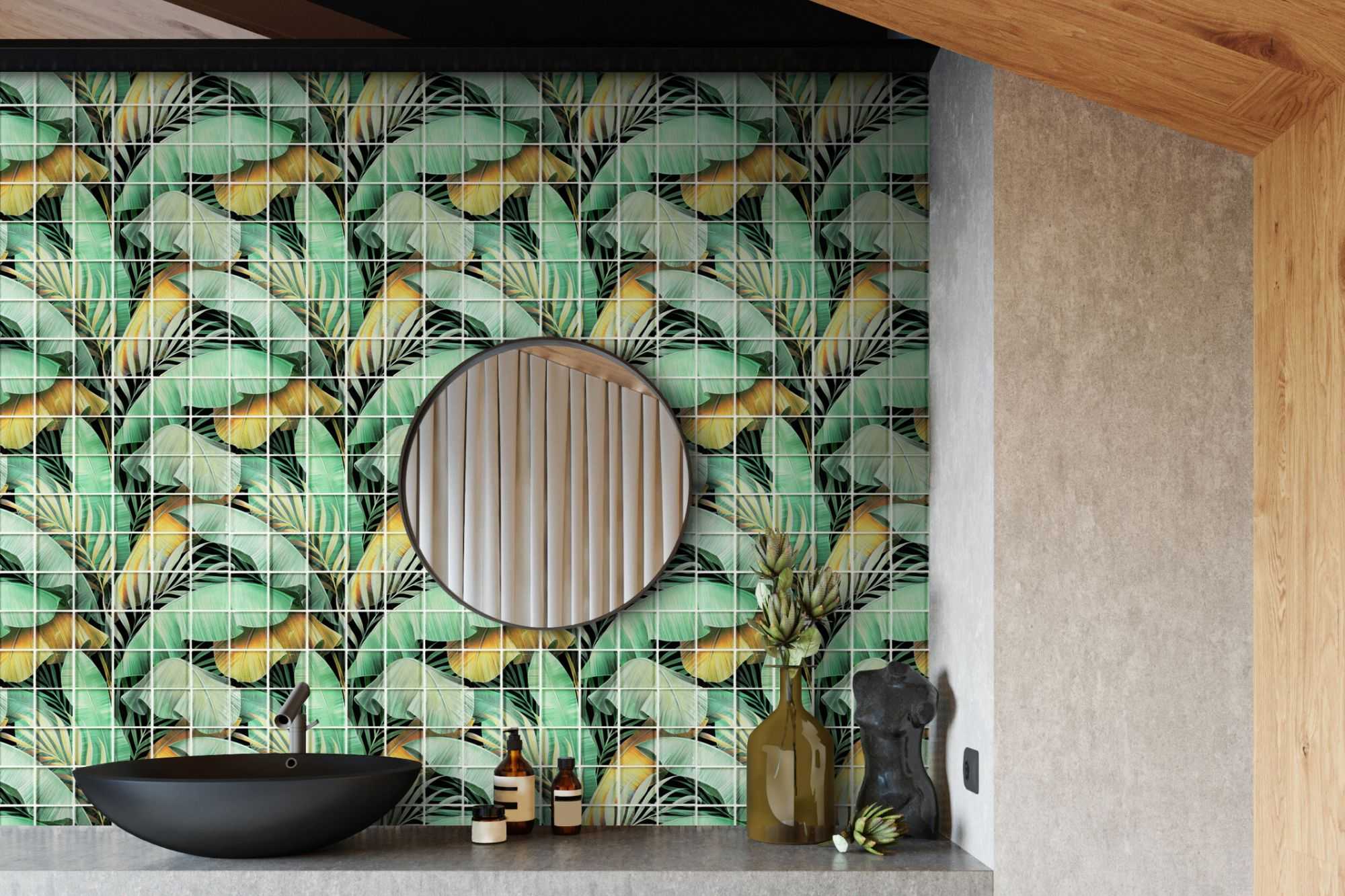 Mosaik Quadrat Crystal Regenwald grün gold glänzend