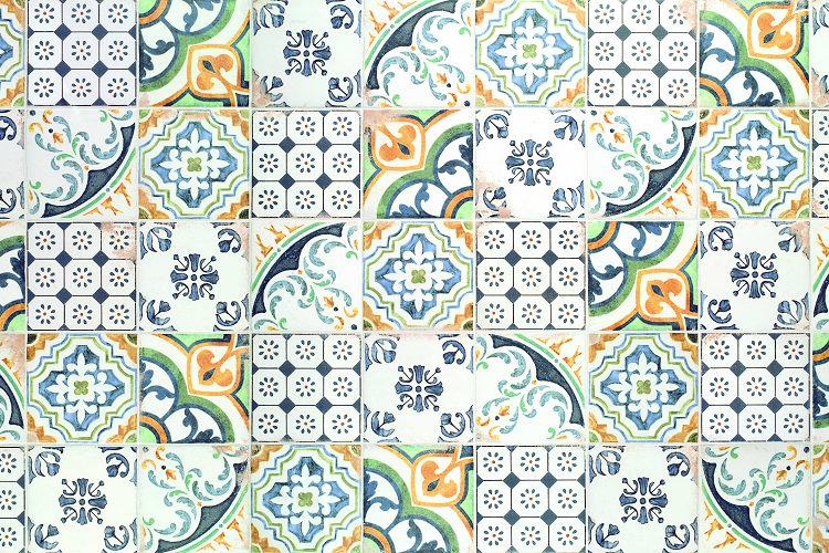 Fliese Vintage "Dekor Cotto Rustico Decor Época" 22,5x22,5 cm Mix rustikale Kante  | 5 verschiedene Retro Dekore nach Zufall