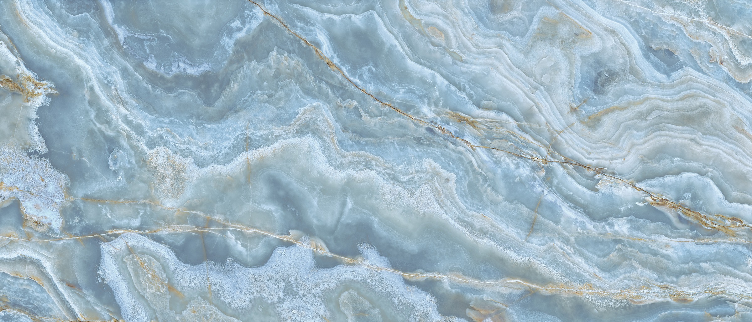 XXL-Fliese Marmoroptik Onice Iride Cobalto 120x280 cm türkis blau Großformat-Fliese La Fabbrica