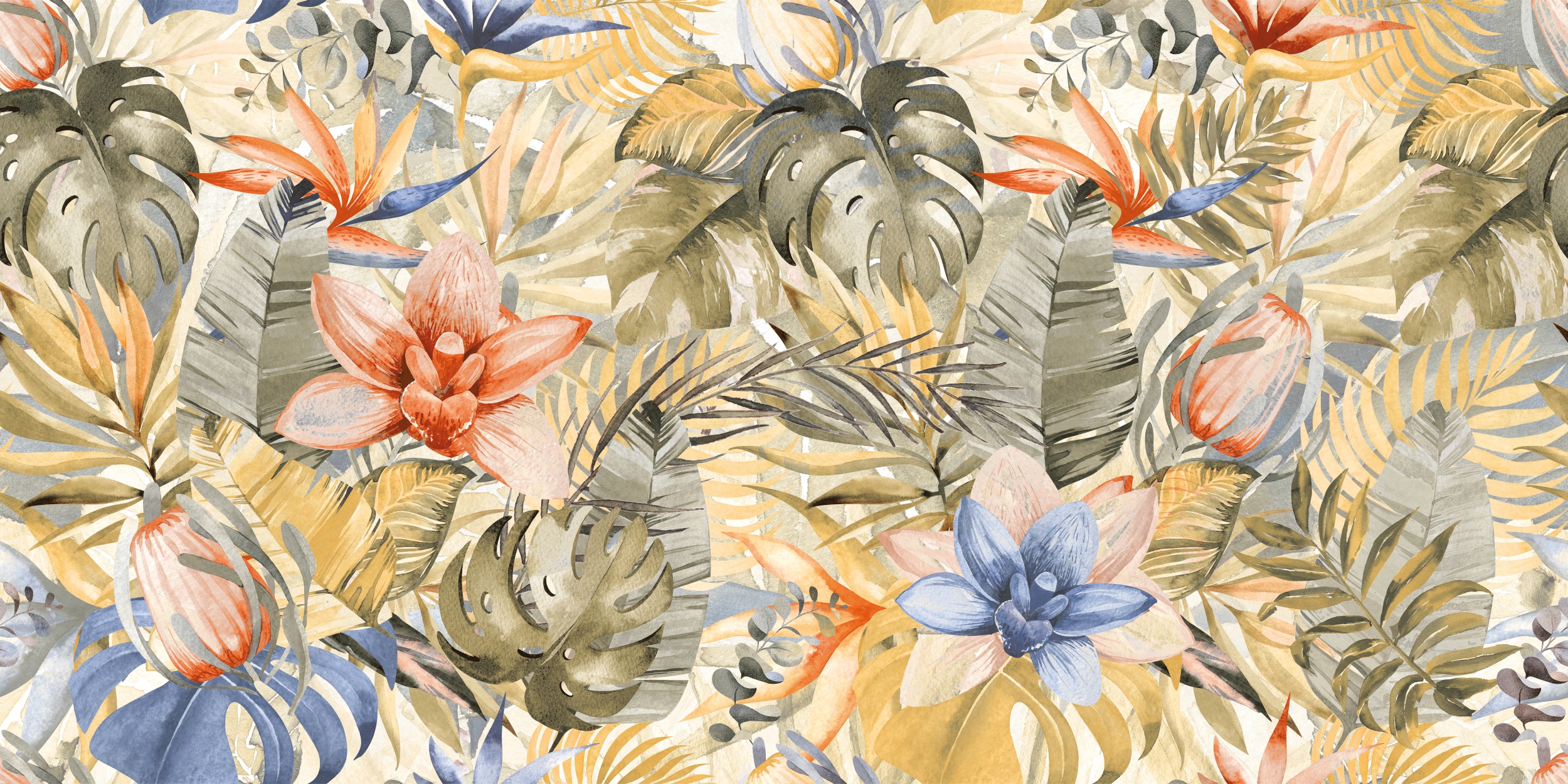 Fliese Pflanzen-Dekor Dschungel Wandbild Tropical Jungle 60x120 cm