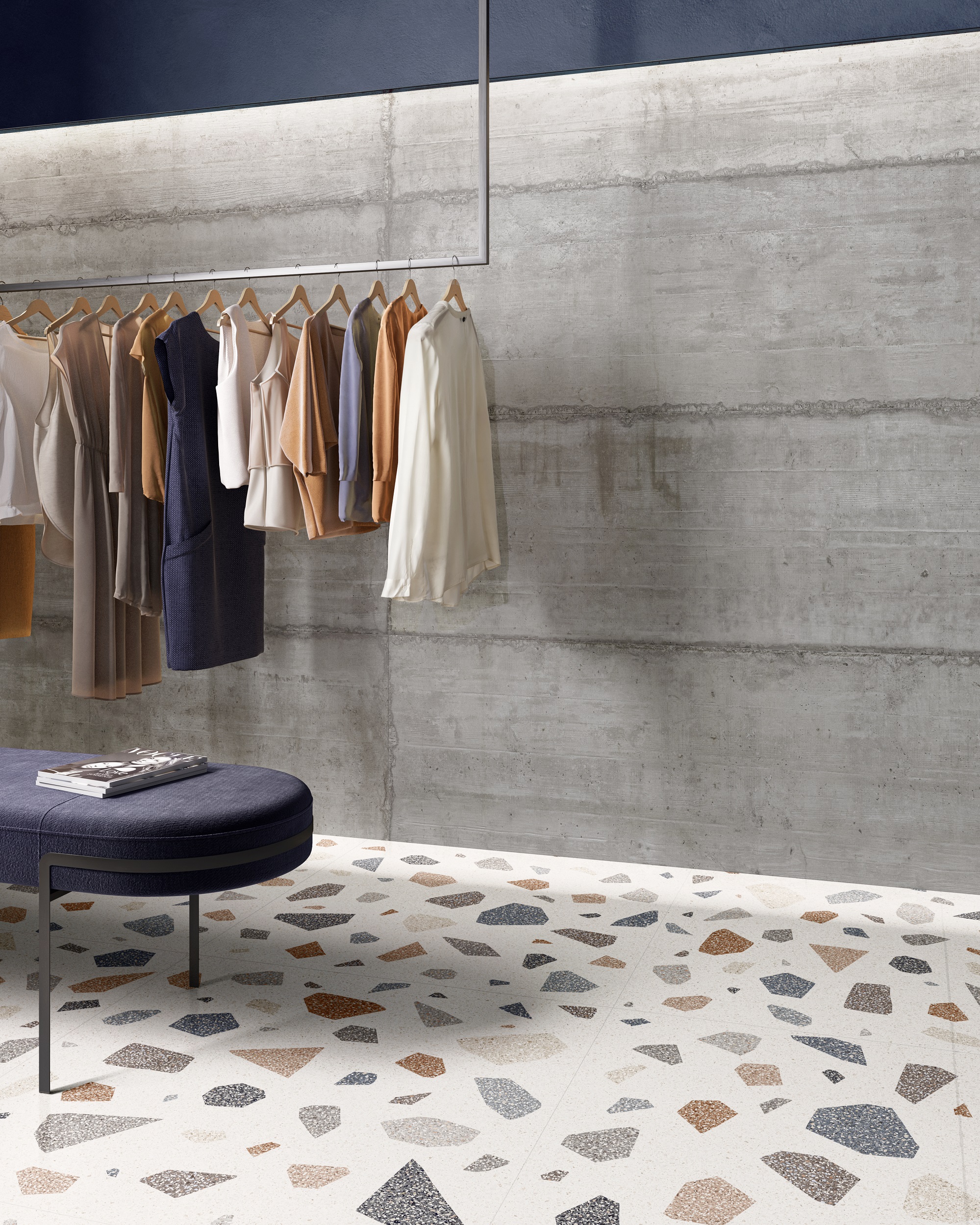 Fliese Sichtbeton Betonoptik Großformat grau hellgrau Form Grey Sant Agostino